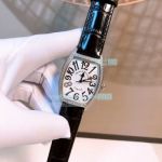 Copy Franck Muller Cintree Curvex Diamond Bezel With Black Strap White Dial Ladies Watch